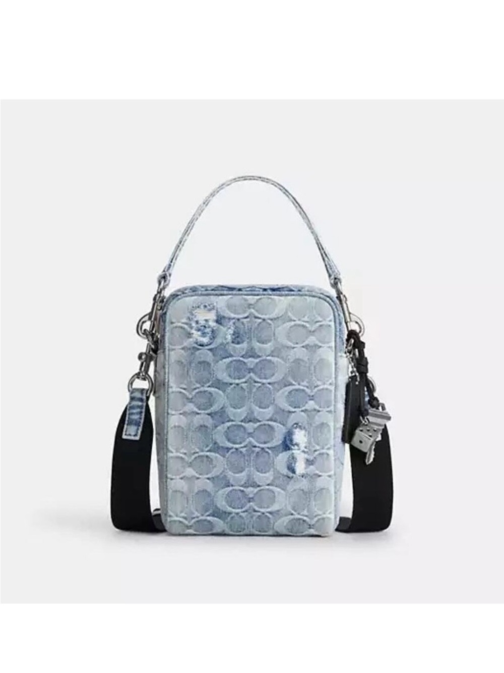 Coach Pale Blue Signature Mini Crossbody with Black Strap
